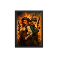 Anne Bonny and Mary Read back to back framed print on a plain backdrop in size 12"x16".