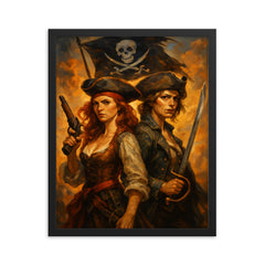 Anne Bonny and Mary Read back to back framed print on a plain backdrop in size 16"x20".