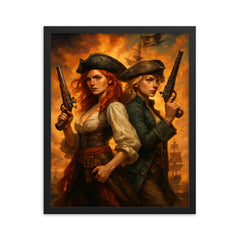 Anne Bonny and Mary Read back to back framed print on a plain backdrop in size 16"x20".