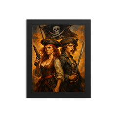 Anne Bonny and Mary Read back to back framed print on a plain backdrop in size 8"x10".