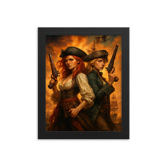Anne Bonny and Mary Read back to back framed print on a plain backdrop in size 8"x10".