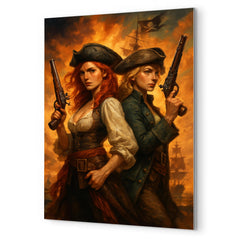 Anne Bonny and Mary Read back to back metal print mockup