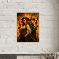 Anne Bonny and Mary Read back to back metal print mockup