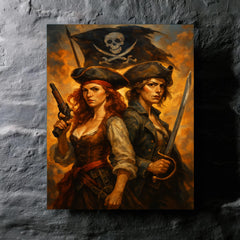 Anne Bonny and Mary Read back to back metal print mockup
