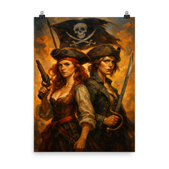 Anne Bonny and Mary Read back to back poster on a plain backdrop in size 8"x10".