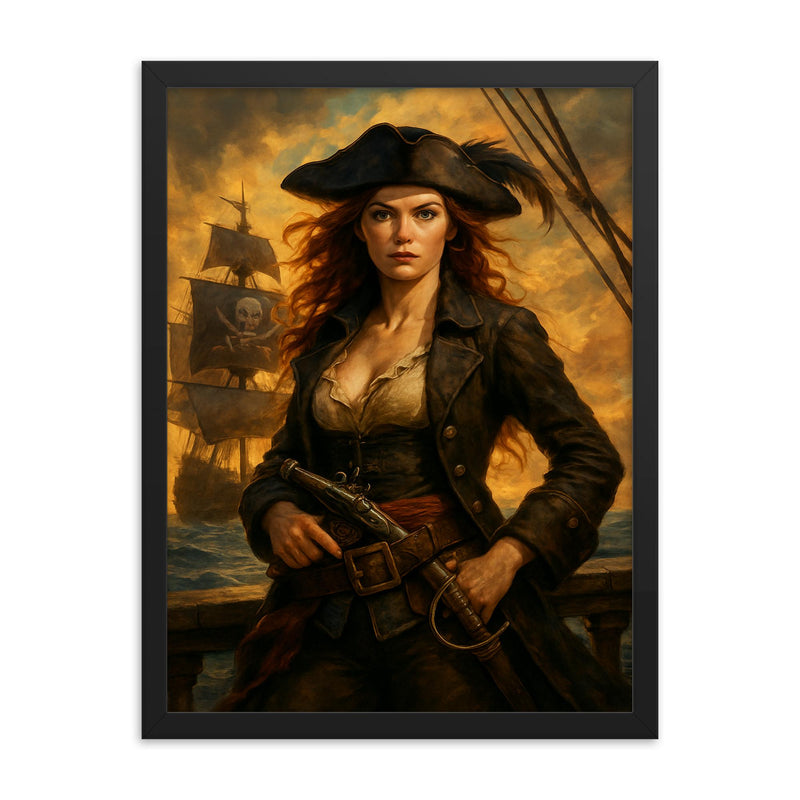 Anne Bonny framed print on a plain backdrop in size 18