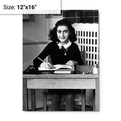 Anne Frank in School metal print on a plain backdrop in size 12"x16".