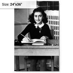 Anne Frank in School metal print on a plain backdrop in size 24"x36".