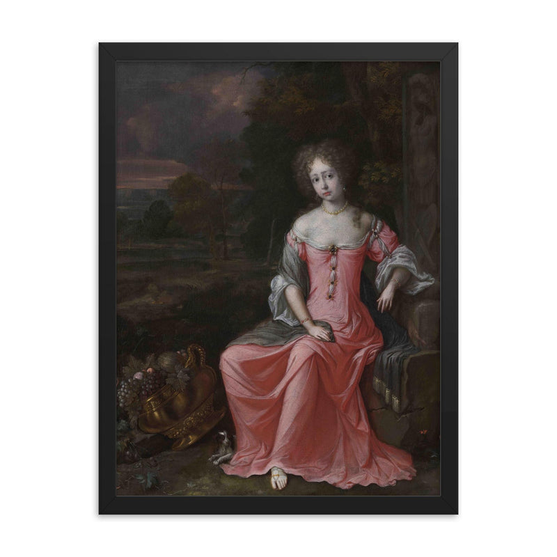 Anne Killigrew framed print on a plain backdrop in size 18