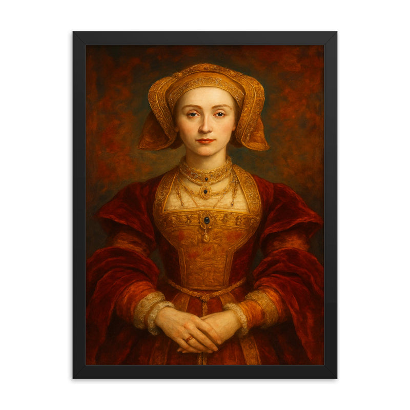 Anne of Cleves framed print on a plain backdrop in size 18