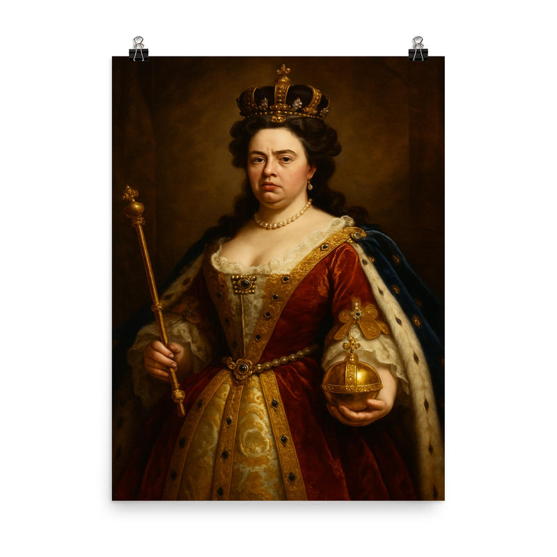 Anne Queen of Great Britain poster on a plain backdrop in size 8