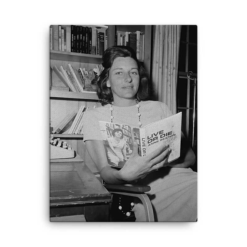 Anne Sexton canvas print on a plain backdrop in size 18