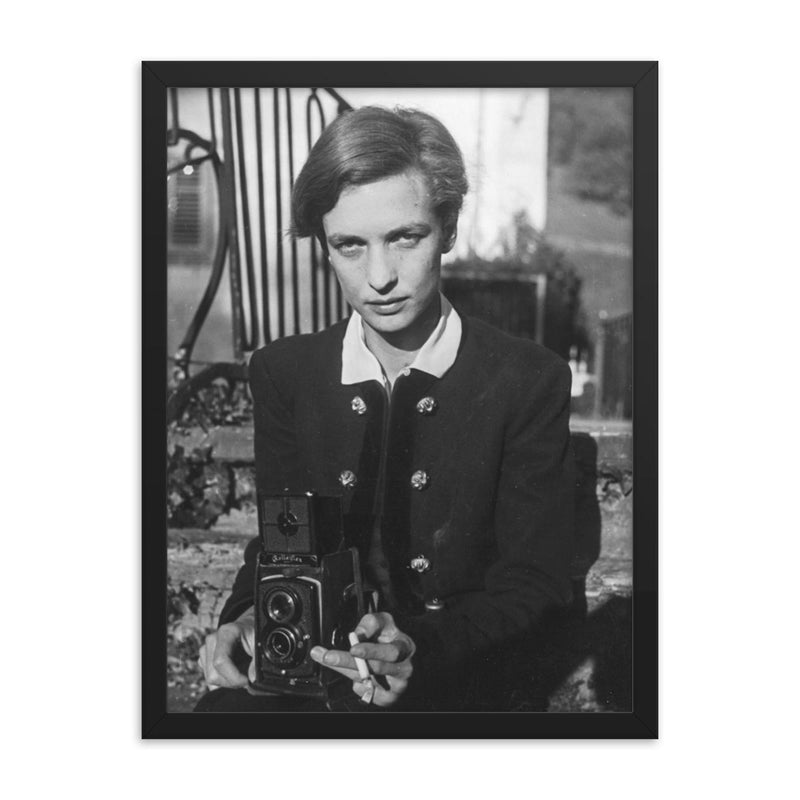 Annemarie Schwarzenbach framed print on a plain backdrop in size 18