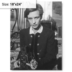 Annemarie Schwarzenbach metal print on a plain backdrop in size 18"x24".