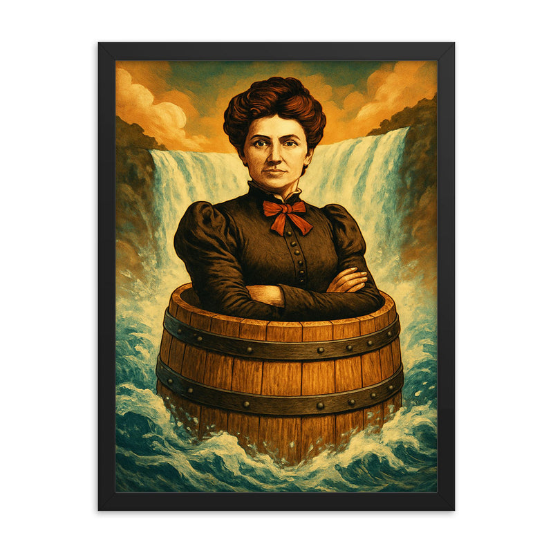 Annie Edson Taylor framed print on a plain backdrop in size 18