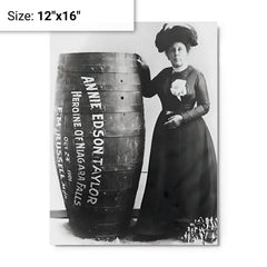 Annie Edson Taylor metal print on a plain backdrop in size 12"x16".