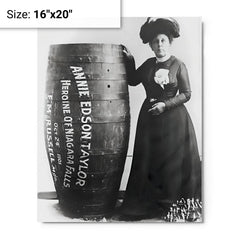 Annie Edson Taylor metal print on a plain backdrop in size 16"x20".