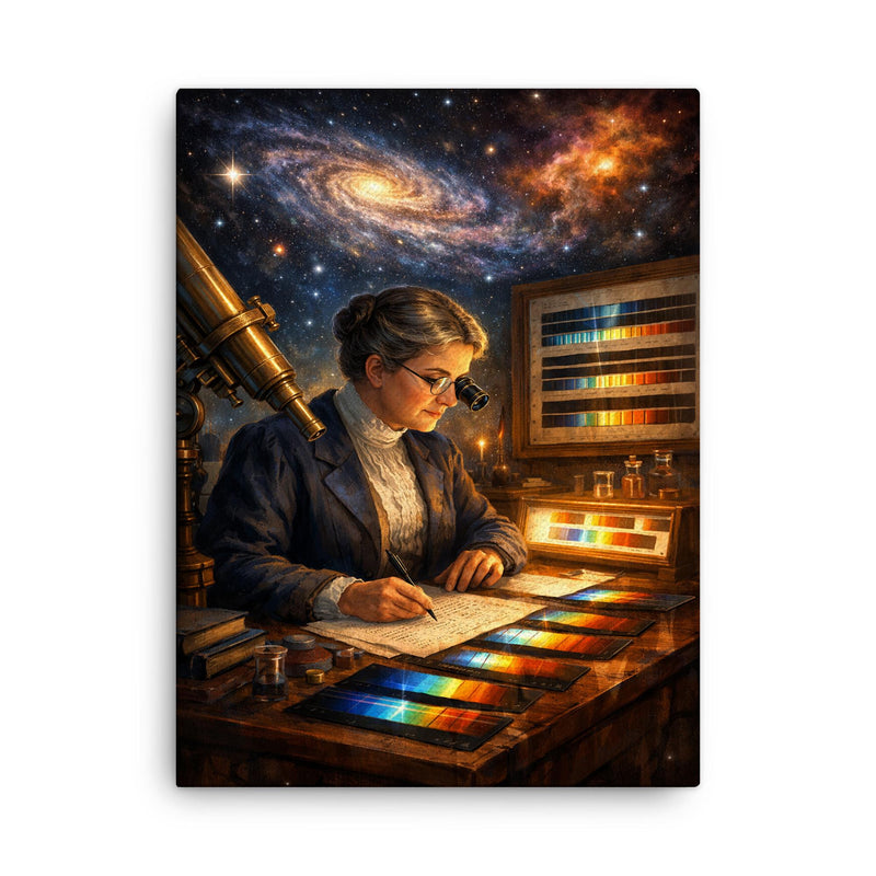 Annie Jump Cannon classifying stellar spectra canvas print on a plain backdrop in size 18