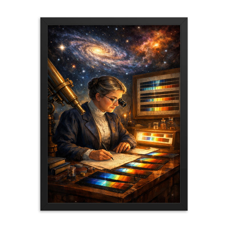 Annie Jump Cannon classifying stellar spectra framed print on a plain backdrop in size 18