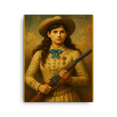 Annie Oakley canvas print on a plain backdrop in size 16"x20".