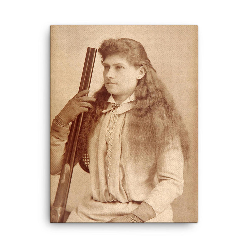 Annie Oakley canvas print on a plain backdrop in size 18