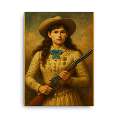 Annie Oakley canvas print on a plain backdrop in size 18"x24".