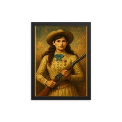 Annie Oakley framed print on a plain backdrop in size 12"x16".