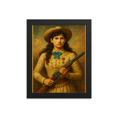 Annie Oakley framed print on a plain backdrop in size 8"x10".