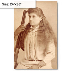 Annie Oakley metal print on a plain backdrop in size 24"x36".