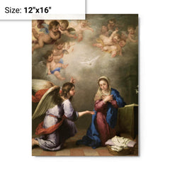 Annunciation by Bartolome Esteban Murillo metal print on a plain backdrop in size 12"x16".