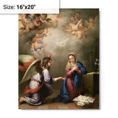 Annunciation by Bartolome Esteban Murillo metal print on a plain backdrop in size 16"x20".