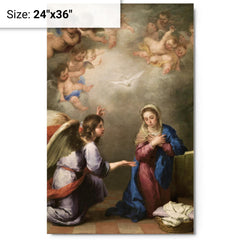 Annunciation by Bartolome Esteban Murillo metal print on a plain backdrop in size 24"x36".