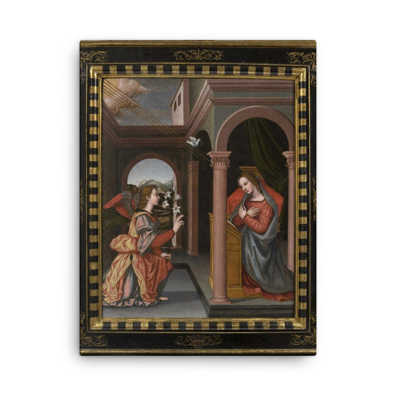 Annunciation by Sister Plautilla Nelli, 1524-1588 canvas print on a plain backdrop in size 18