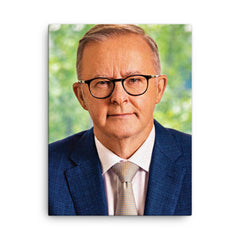 Anthony Albanese canvas print on a plain backdrop in size 18"x24".