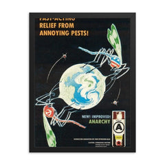 Anti-US Anti-USSR Anarchist Poster, 1981 framed print on a plain backdrop in size 18"x24".