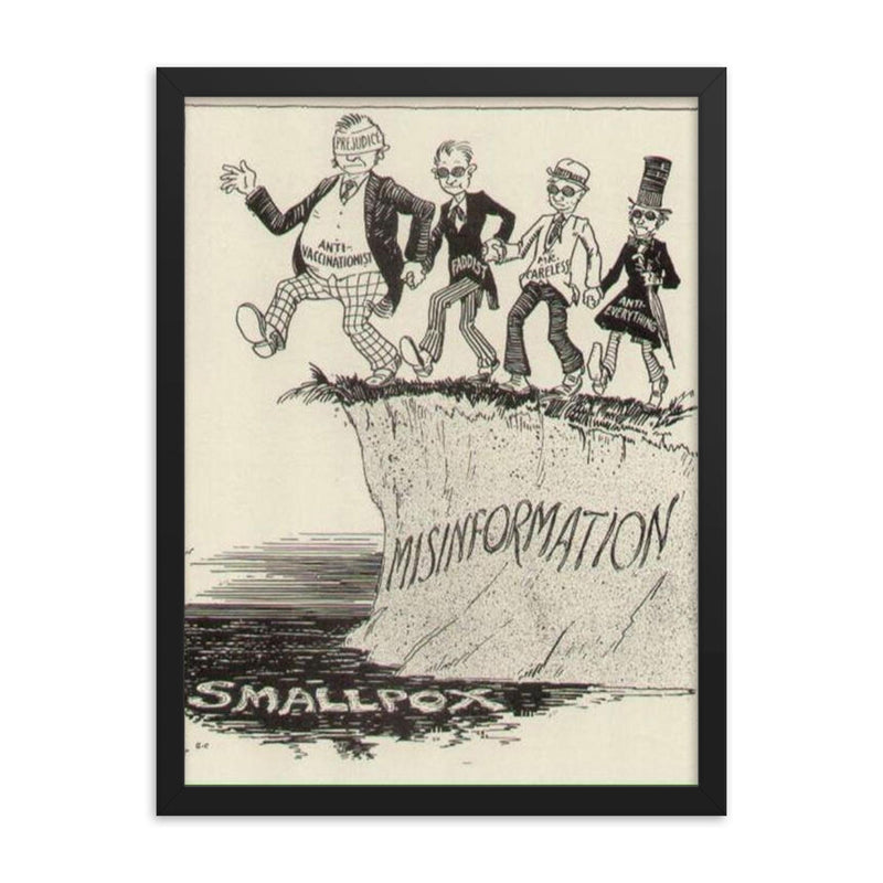 Anti-Vac Comic: Stupidity is Timeless, 1940s framed print on a plain backdrop in size 18
