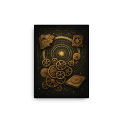 Antikythera mechanism exploded celestial diagram canvas print on a plain backdrop in size 12"x16".