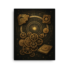 Antikythera mechanism exploded celestial diagram canvas print on a plain backdrop in size 16"x20".