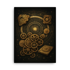 Antikythera mechanism exploded celestial diagram canvas print on a plain backdrop in size 18"x24".