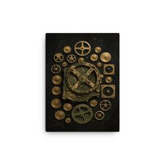 Antikythera mechanism exploded diagram on dark marble canvas print on a plain backdrop in size 12"x16".