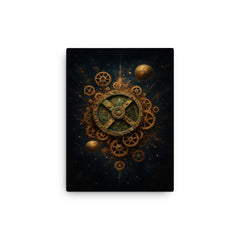 Antikythera mechanism exploded like a bronze cosmos canvas print on a plain backdrop in size 12"x16".
