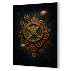 Antikythera mechanism exploded like a bronze cosmos metal print mockup