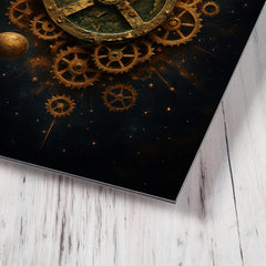 Antikythera mechanism exploded like a bronze cosmos metal print mockup