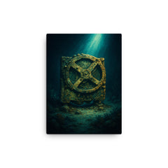 Antikythera mechanism under seabed light canvas print on a plain backdrop in size 12"x16".