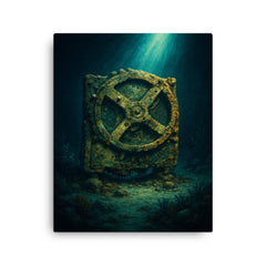 Antikythera mechanism under seabed light canvas print on a plain backdrop in size 16"x20".