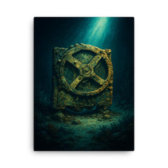 Antikythera mechanism under seabed light canvas print on a plain backdrop in size 18"x24".