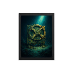 Antikythera mechanism under seabed light framed print on a plain backdrop in size 12"x16".