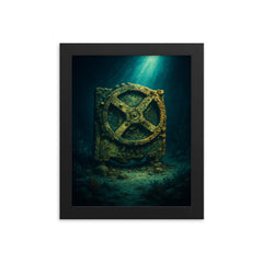 Antikythera mechanism under seabed light framed print on a plain backdrop in size 8"x10".