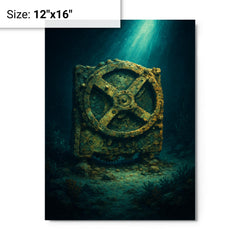 Antikythera mechanism under seabed light metal print on a plain backdrop in size 12"x16".