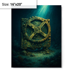 Antikythera mechanism under seabed light metal print on a plain backdrop in size 16"x20".
